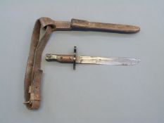 German WWI bayonet in leather scabbard,