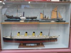 Three scratch built model ships White Star Line Titanic, Paddle Steamer 1870 and SS Gem 1881,