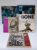 Five Blues records including Leadbelly Legacy Take This Hammer (10 inch), T Bone Walker,