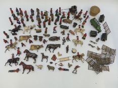Eighty Britains and similar lead soldiers, farm animals and figures,