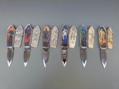 A set of six Franklin Mint pocket knives, horror movie themed including Dracula,