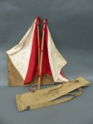 WWII US Army flag kit comprising canvas bag and two red/white flags,