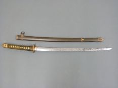 Japanese shin gunto katana Samurai sword with cord wrapped shagreen handle,