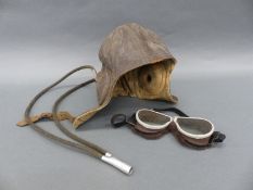 A D Lewis flying hat, goggles and earphones marked A M ref no.