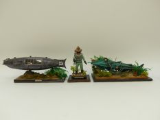 Three scratch built 20,000 Leagues Under The Sea Nautilus models on wooden plinths,