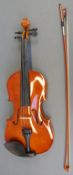 A modern full sized violin with bow, unlabelled,