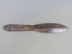 A forged iron throwing knife with 10cm double edged blade, 19cm long.