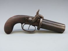 Thomas Blissett of London 88 bore six-shot hand rotated double hammer pepperbox revolver with