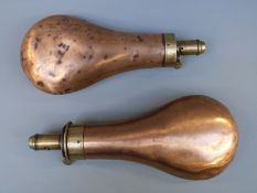 Two James Dixon & Sons copper and brass powder flask,
