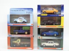 Seven Corgi Vanguards 1:43 scale limited edition diecast model cars including Rover MG, Police,