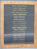 Nineteen Royal Navy cap tallies/hat bands in frame to include HMS Ark Royal, HMS Centaur,