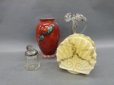 Poole Pottery vase, hallmarked silver mounted cut glass jar,