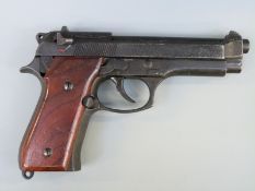 BRUNI Mod 92 8mm semi-automatic blank firing pistol with wooden grips, suspension loop,