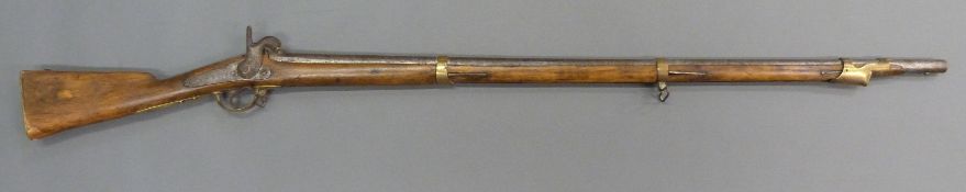 Russian Enfield 15 bore percussion hammer action three band gun with Cyrillic script and 1849 to