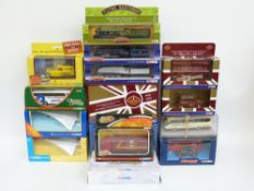 Twelve Corgi diecast model cars, buses and trains including Corgi Wheels, Rail Legends,