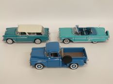 Three Danbury Mint diecast model Chevrolets comprising 1958 Chevrolet Impala,