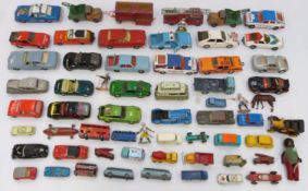 Fifty-seven Corgi, Dinky and Matchbox diecast model vehicles including Chipperfield's Circus,