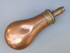 Sykes copper and brass pistol powder flask,