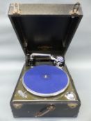 A Columbia vintage wind-up gramophone in black Rexine finish