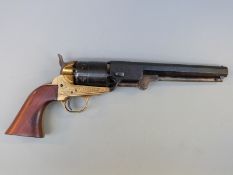 Pietta Colt Navy style 9mm six shot revolver with engraved brass frame, engraved swan,
