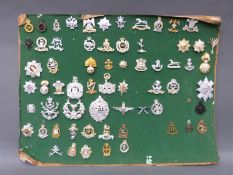 A display 65 of post WWII military cap and other badges including RAEC, Royal Army Veterinary Corps,
