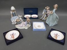 Four Lladro figures and boxed Royal Worcester and other pin trays.