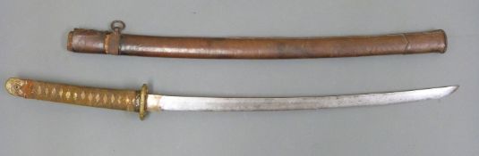 Japanese shin gunto katana Samurai sword with cord wrapped handle, embossed fuchi and kashira,