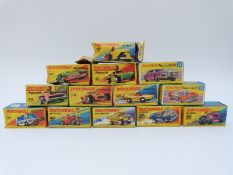 Thirteen Matchbox and Matchbox Superfast 1-75 series diecast model vehicles comprising 13,15, 19,