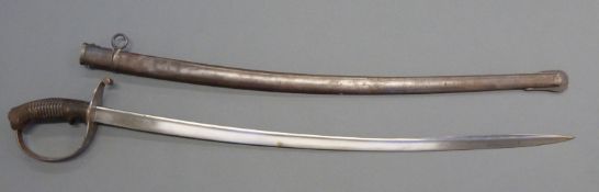 Prussian 1889 pattern trooper's cavalry sword with ribbed composite angle pistol grip,