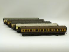 Five scratch or kit built 0 gauge GWR corridor coaches including a brake coach