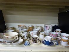A collection of decorative tea ware including 19thC hand painted examples, Wedgwood Cornucopia,