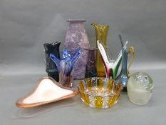 A collection of decorative glassware including Mdina, retro etc,