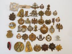Forty-one cap and other badges including bakelite example, Warwickshire Volunteer Regiment,