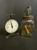 A set of scales Householdscale no 46 and a butter churn