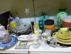 Lladro figure of Don Quixote, art glass circular mat, glass clock, misc china and teaware,