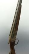 AYA 12 bore side by side ejector shotgun with named and engraved lcoks, chequered grip and forend,