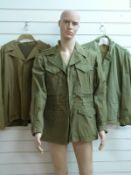 Three WWII American olive green field jackets, 34 regular,