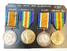 WWI medals to two brothers Alfred and William Day comprising War Medal and Victory Medal to 21881