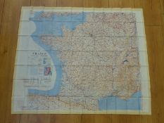 Cold War period fabric pocket escape map of France and Belgium dated 1953