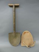 WWII American military short shovel with canvas cover dated 1942