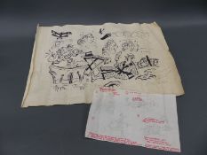 WWI interest cartoon captioned 'Good Grief Walpole is that bathwater ready yet?' showing a soldier