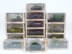Fourteen Atlas Editions diecast model WWII military vehicles,
