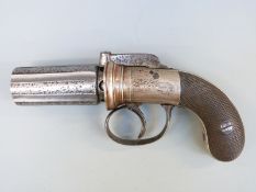 F Parry of Lench Street Birmingham six shot self cocking percussion bar hammer action pepperbox