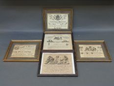 Five vintage gun case labels comprising Army & Navy, Cogswell & Harrison, Forsyth & Co,