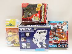 A large collection of action figures, vehicles and similar toys including Spiderman, Star Wars,