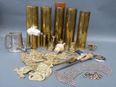 Five WWI war brass shell cases,