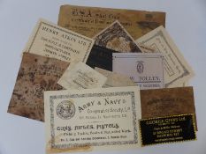 A quantity of reproduction gun labels including Cogswell & Harrison, Bombay Armoury,