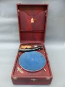 Resselbell portable wind up gramophone in faux crocodile Rexine finish case