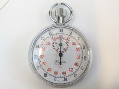 Late 20thC Precista Swiss stop watch with top winding mechanism and military mark to back,