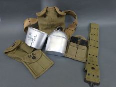 WWII US Army two webbing belts together with three magazine pouches,